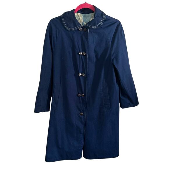 Vintage 1950s–60s Reversible Swing Coat – Peter Pan Collar, Navy, Floral, Size M - Picture 6 of 9